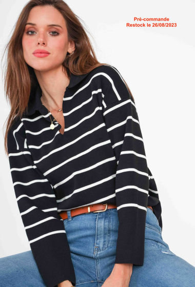 Wholesaler Paris et Moi - Striped polo-style top with long sleeves