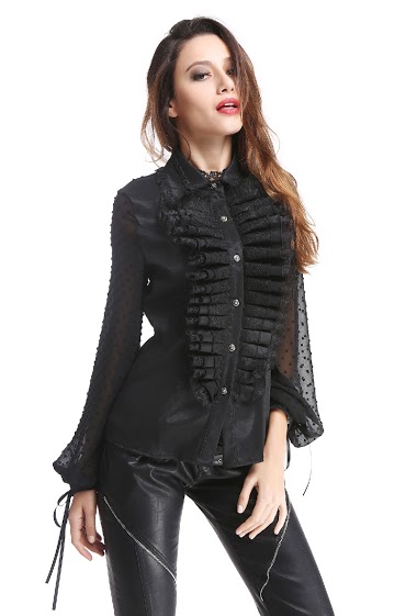 Mayorista Pentagramme - Gothic shirt with frill for women