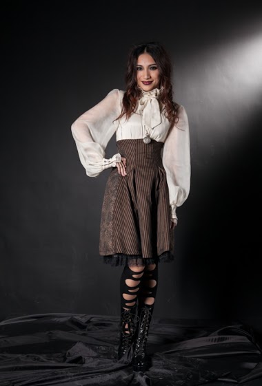 Mayorista Pentagramme - Brown Striped Gothic Steampunk Corset Skirt
