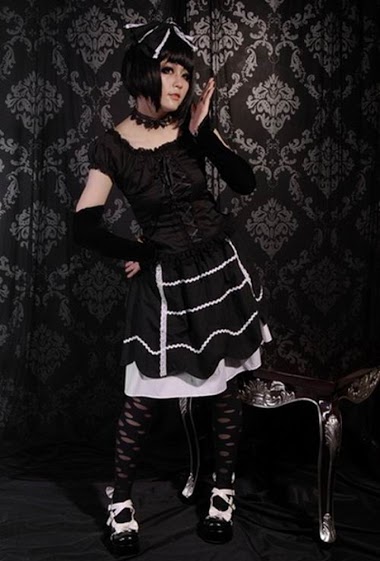 Großhändler Pentagramme - Gothic Lolita Skirt Black White