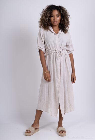 Großhändler Pépouz' Paris - Langes Hemdblusenkleid aus Baumwolle mit Gürtel