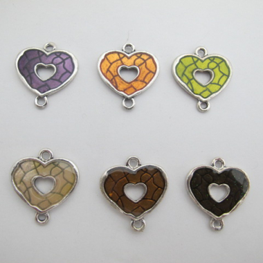 Wholesaler PERLES BLEUES - 10 Heart spacer in double-sided enameled metal 25x28mm