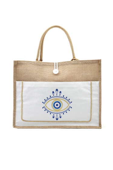 Wholesaler Phanie Mode (Phanie accessories) - Canvas tote bag with evil eye print front pocket