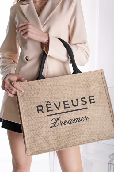 Wholesaler Phanie Mode - Plain canvas tote bag with “Rêveuse” print