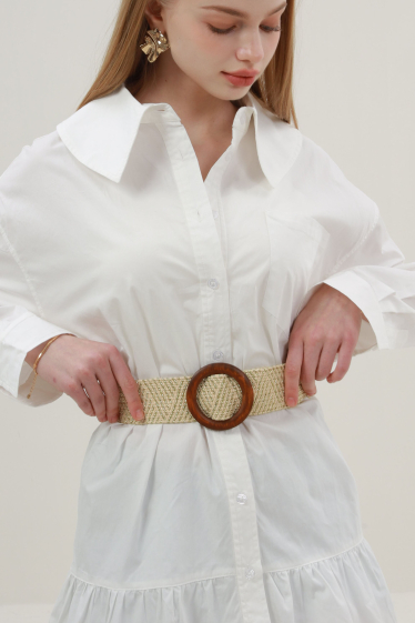 Großhändler Phanie Mode (Phanie accessories) - Zweifarbiger elastischer Gürtel mit Holzschnalle