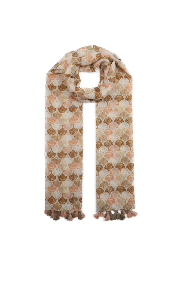 Großhändler Phanie Mode (Phanie accessories) - Schal mit zweifarbigen Pompons mit Ginkgo-Print