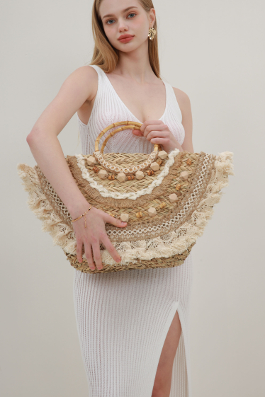 Wholesaler Phanie Mode (Phanie accessories) - Bi-material beach basket with fringes