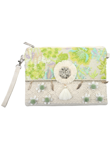 Wholesaler Phanie Mode (Phanie accessories) - Bohemian zipped clutch with sequins + handle and shoulder strap