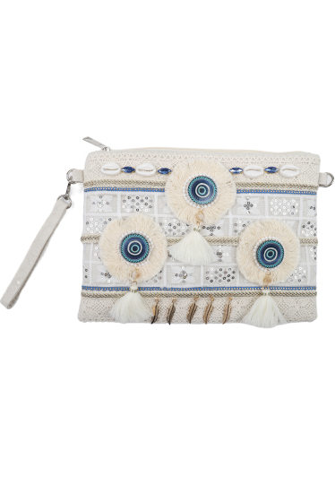 Wholesaler Phanie Mode (Phanie accessories) - Bohemian evil eye zip pouch with handle and shoulder strap