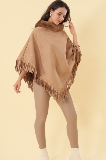 Wholesaler Phanie Mode - Fringed suede poncho with collar