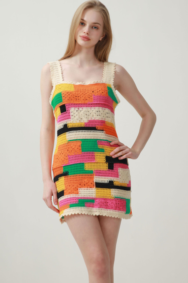 Mayorista Phanie Mode (Phanie accessories) - Vestido crochet patchwork multicolor