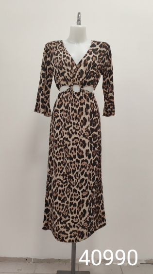 Grossiste Pinka - Robe longue imprimé léopard