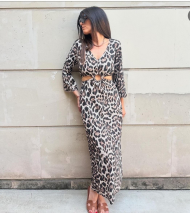 Großhändler Pinka - Langes Kleid mit Leopardenmuster
