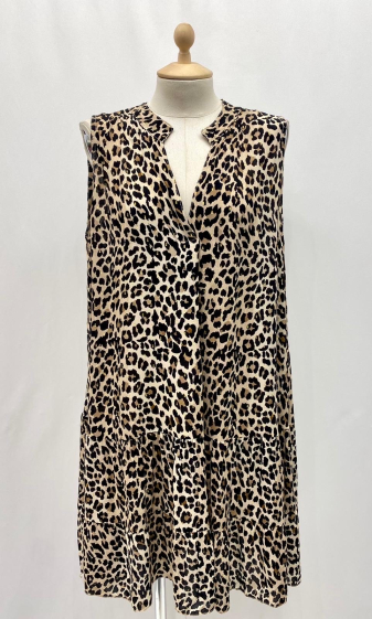 Großhändler Pinka - Ärmellose Kleider mit Leopardenmuster und Goldfäden