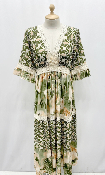 Grossiste Pinka - Robes long en motif fleure et dentelle