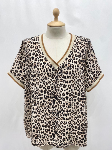Grossiste Pinka - T-Shirt col V imprimé léopard