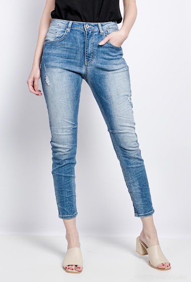 Großhändler Place du jour - Gewaschene Jeans mit bedruckter Tasche
