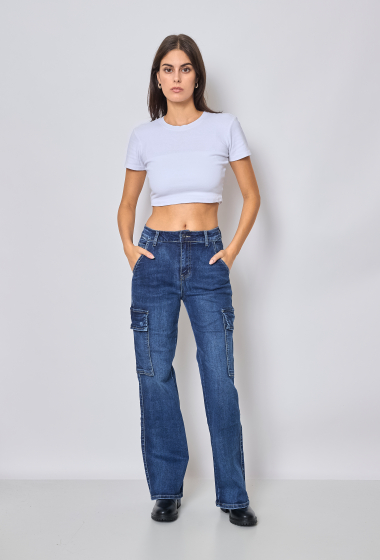 Wholesaler Place du jour - Cargo jeans with embroidered belt