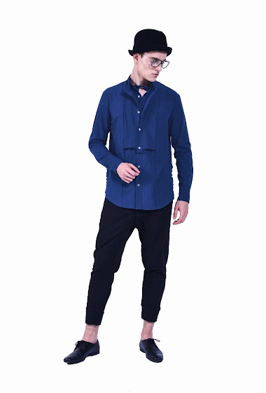 Grossiste PLACED BY GIDEON - Chemise homme double col - Bleue