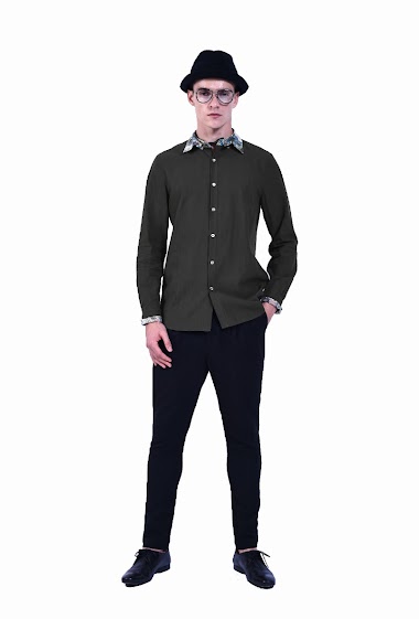 Wholesaler PLACED BY GIDEON - Long sleeves shirt with removable printed collar - Kaki