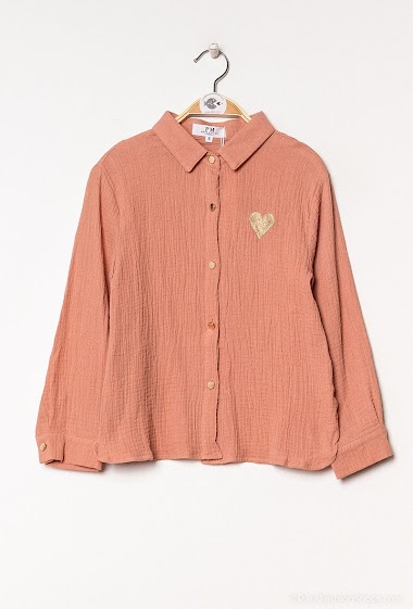 Camisa de gasa de algodón, corazón bordado