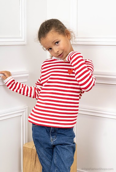 Großhändler PM Mère & Fille - Striped top with embroidered heart
