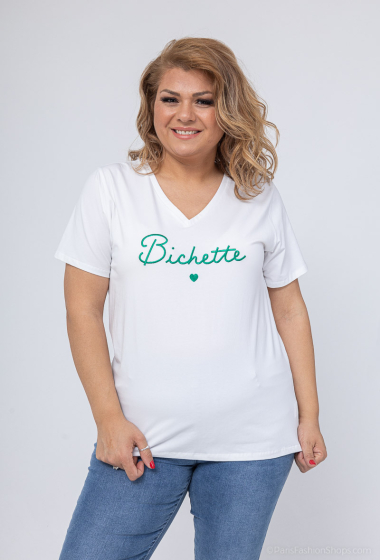 Grossiste PM Mère & Fille - T-shirt avec inscription "Bichette" Grande Taille