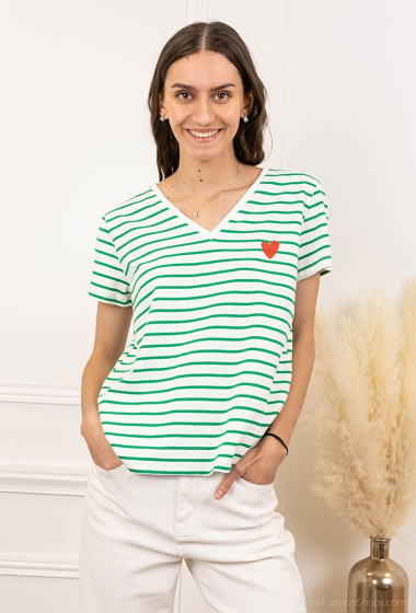 Wholesaler PM Mère & Fille - Striped t-shirt with embroidered heart