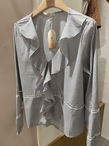 Wholesaler POHÊME - Riska fine stripe shirt with v-neck jabot