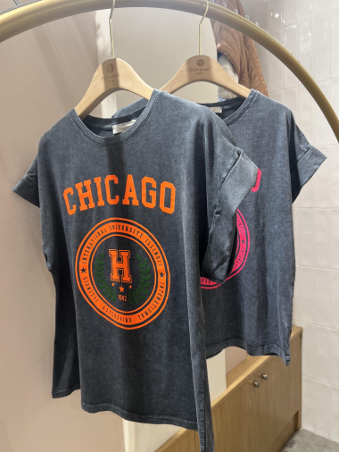 Wholesaler POHÊME - Rinoa T-Shirt with Chicago chest illustration