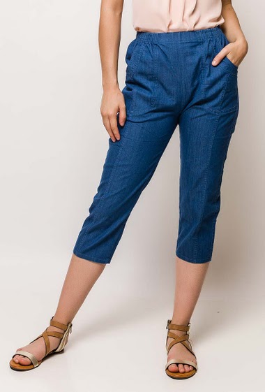 Grossiste Pomelo - Pantacourt en jeans à taille élastique
