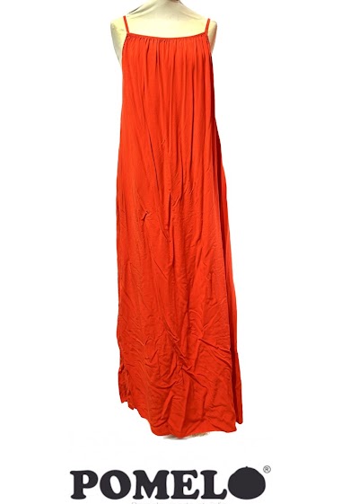 Grossiste Pomelo - Robe longue couleur uni, évasée, col rond dégagé