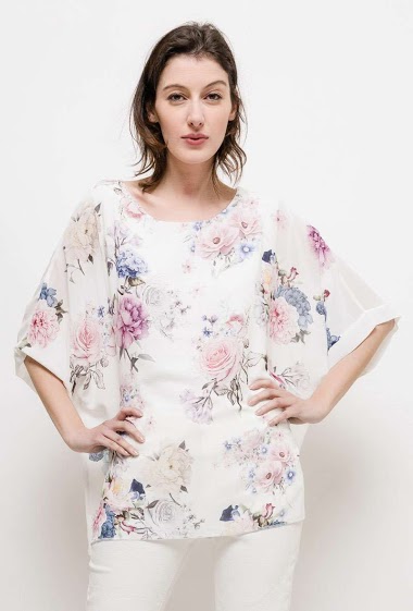 Wholesaler Pomelo - Loose blouse with flowers  ROSE