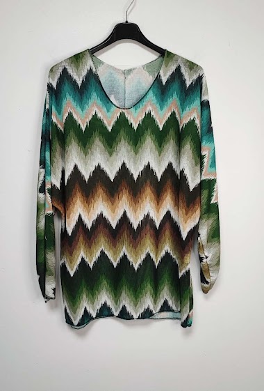 Großhändler Pomelo - Bedruckter Pullover aus leichtem Strick