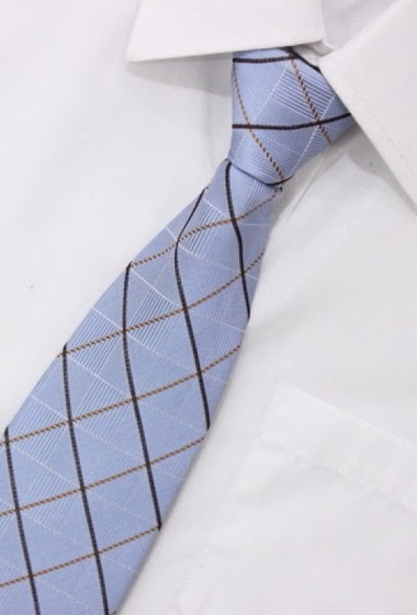 Großhändler Pomme Carre - Krawatte mit blauen , braunen und schwarzen Karos
