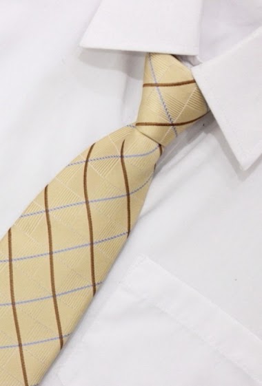 Grossiste Pomme Carre - Cravate à carreaux  jaune, marron et bleu