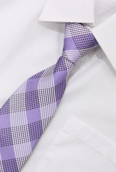 Wholesalers Pomme Carre - Purple and white checkered tie