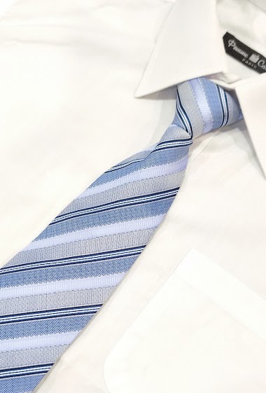 Grossiste Pomme Carre - Cravate à rayures blanches et bleues
