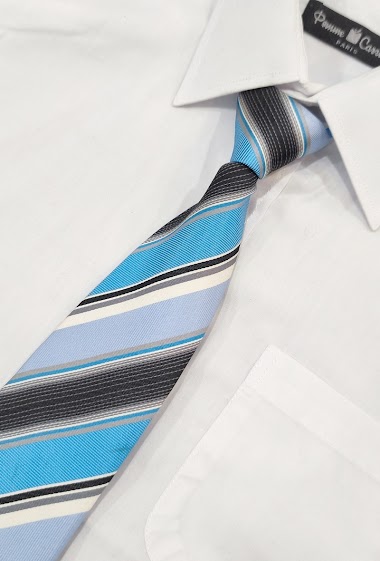Wholesaler Pomme Carre - Black, white, grey and blue striped tie