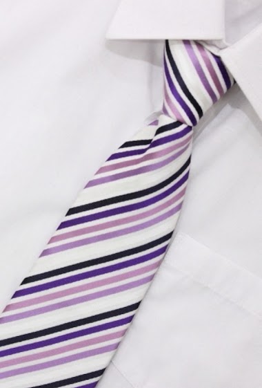 Grossiste Pomme Carre - Cravate à rayures noires, violettes,  blanches