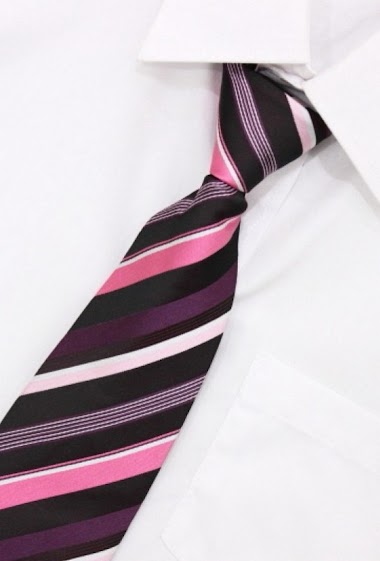 Wholesaler Pomme Carre - Black, purple and pink  stripes tie