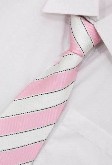 Wholesalers Pomme Carre - Pink, white and black stripes tie