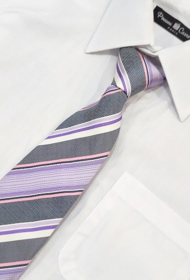 Wholesaler Pomme Carre - Purple, white and pink stripes tie