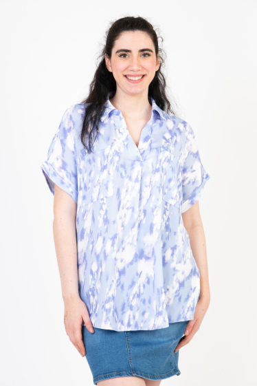 Wholesaler Pomme Rouge Paris - Blue printed blouse (C6561)