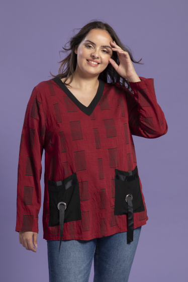 Grossiste Pomme Rouge Paris - Blouse imprimé rouge (C6138)