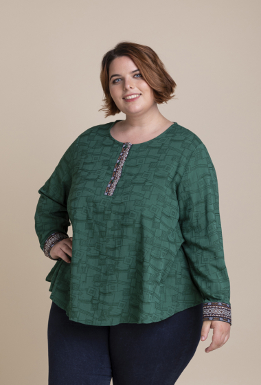 Wholesaler Pomme Rouge Paris - Green textured print blouse (C6239)
