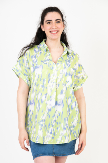 Wholesaler Pomme Rouge Paris - Green printed blouse (C6561)