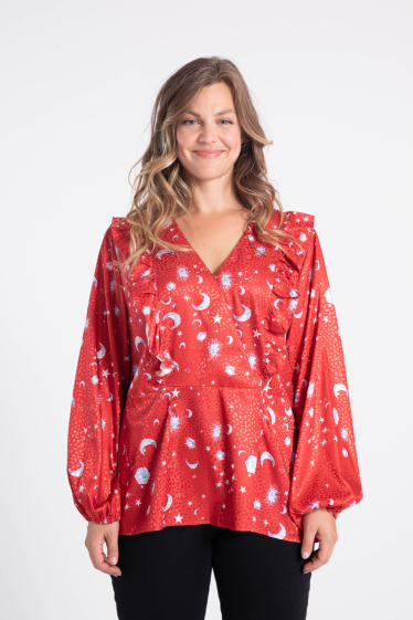 Wholesaler Pomme Rouge Paris - Ruffled printed blouse (C6245)