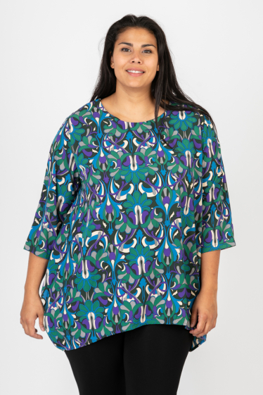 Wholesaler Pomme Rouge Paris - Green printed blouse (C6600)
