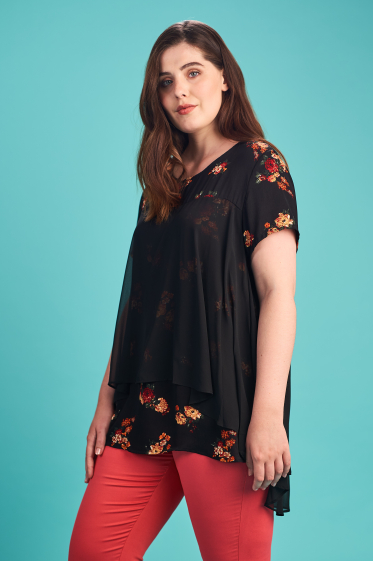 Wholesaler Pomme Rouge Paris - Black layered effect blouse (A869)